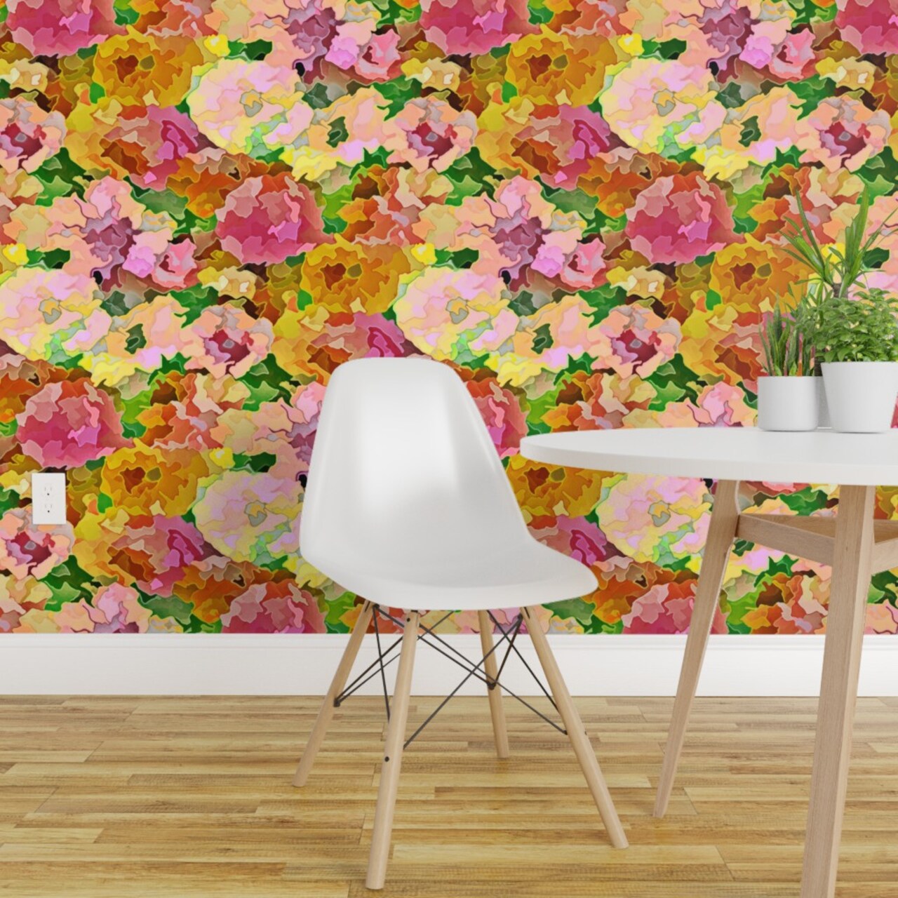 Peel &#x26; Stick Wallpaper 2FT Wide Pink Floral Botanical Water Color Summer Spring Flowers Garden Meadow Impressionist Custom Removable Wallpaper by Spoonflower